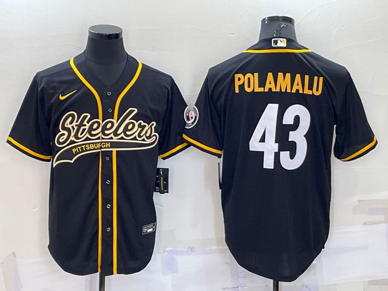 Men Pittsburgh Steelers #43 Polamalu Black white 2022 Nike Co branded NFL Jersey